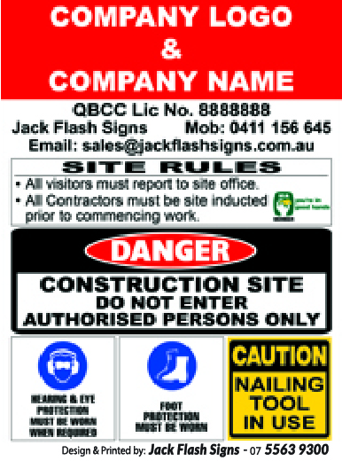 Builder Construction Site Rules Signs Jack Flash Signs